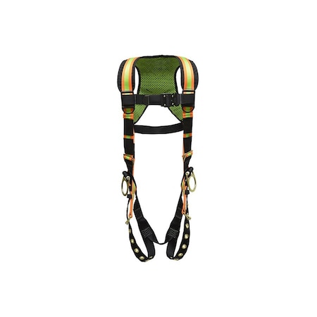 Super Anchor Safety Small - Hi-Viz Webbing 3 D-ring Fall Arrester Harness w/Padded Back Frame, Tongue Buckle Leg Straps TB3-6070-HS
